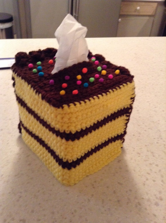 Crochet Tissue Box Cover Chocolate Cake by