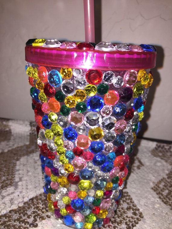Items similar to Bedazzled Bling Plastic tumblermulticolored rhinestones/clear rhinestones