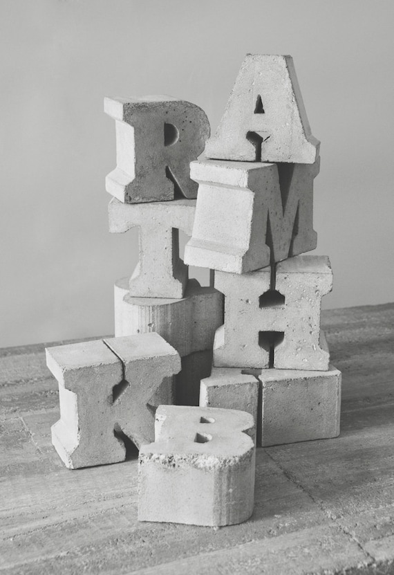 Handmade concrete letters 10.5cm high x 7cm deep