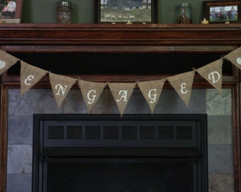 ENGAGED Burlap Banner | ENGAGED Banner | Engagement Banner | Engagement Announcement Banner | Engagement Photo Prop