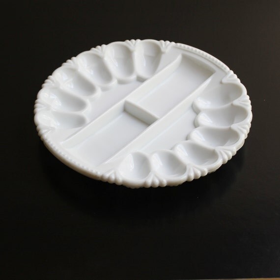 Vintage milk glass deviled egg plate with divided by Rebekahsretro