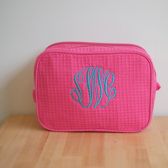 Monogrammed Cotton Waffle Cosmetic Bag by DesignWithinYou on Etsy