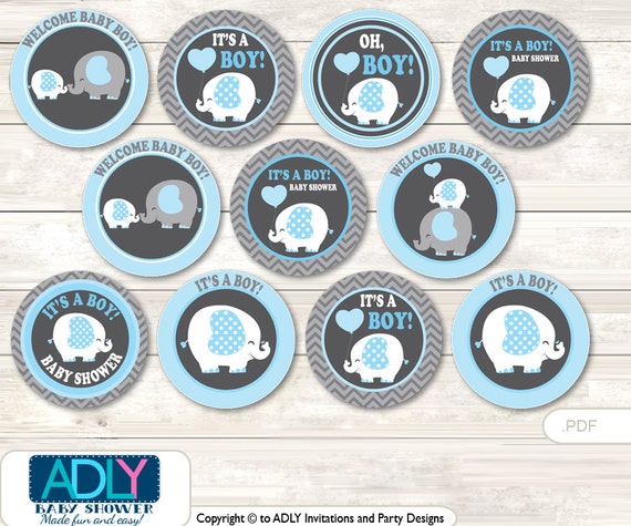 Boy Elephant Cupcake Toppers for Baby Shower Printable DIY