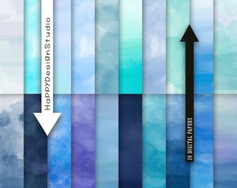 Blue watercolor digital paper pack ombre commercial use instant download navy blue aqua ocean sea textures turquoise watercolour paint