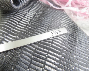 Personalized Tie Clip - Hand Stamped Initials - Aluminum - Personalized Tie Bar