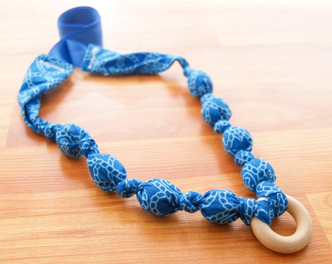 Breastfeeding Nursing Necklace, Teething Necklace, Babywearing Necklace, Fabric Necklace, Mothers Day Gift - Single Ring - Nautical Blue