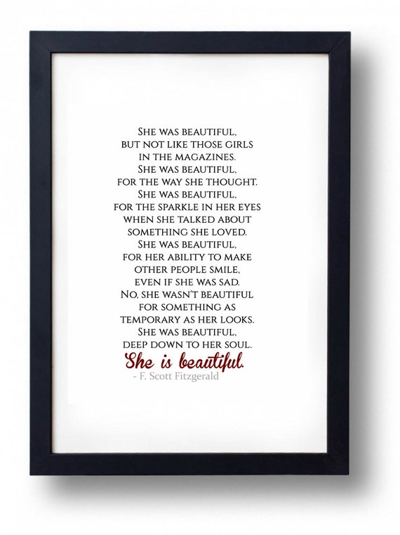 She Is Beautiful F.Scott Fitzgerald Print by EunoiaStudios on Etsy