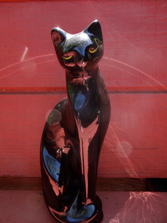 black cat ceramic statue