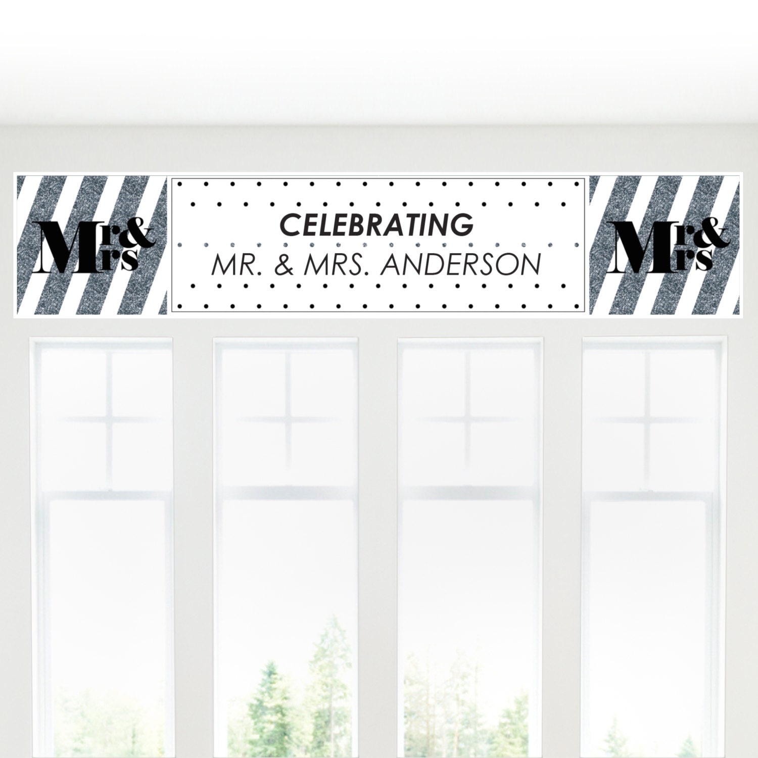 Mr. and Mrs. Silver Banner Custom Wedding Banner