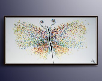 Butterfly Painting 60" Original Handmade Oil Painting on canvas , Thick Luxurious Paint, By Koby Feldmos