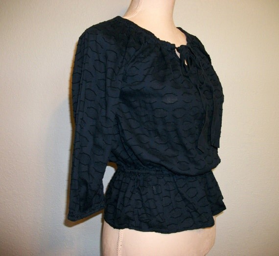 Black Peasant Blouse Hippie Boho Top Gypsy Top Peasant Top