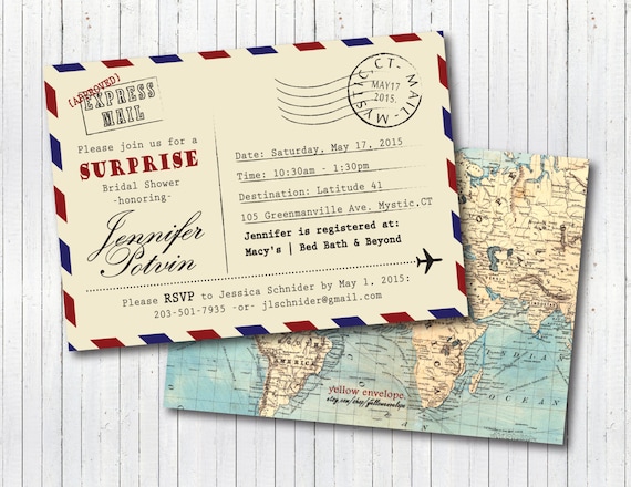 travel theme bridal shower invitations