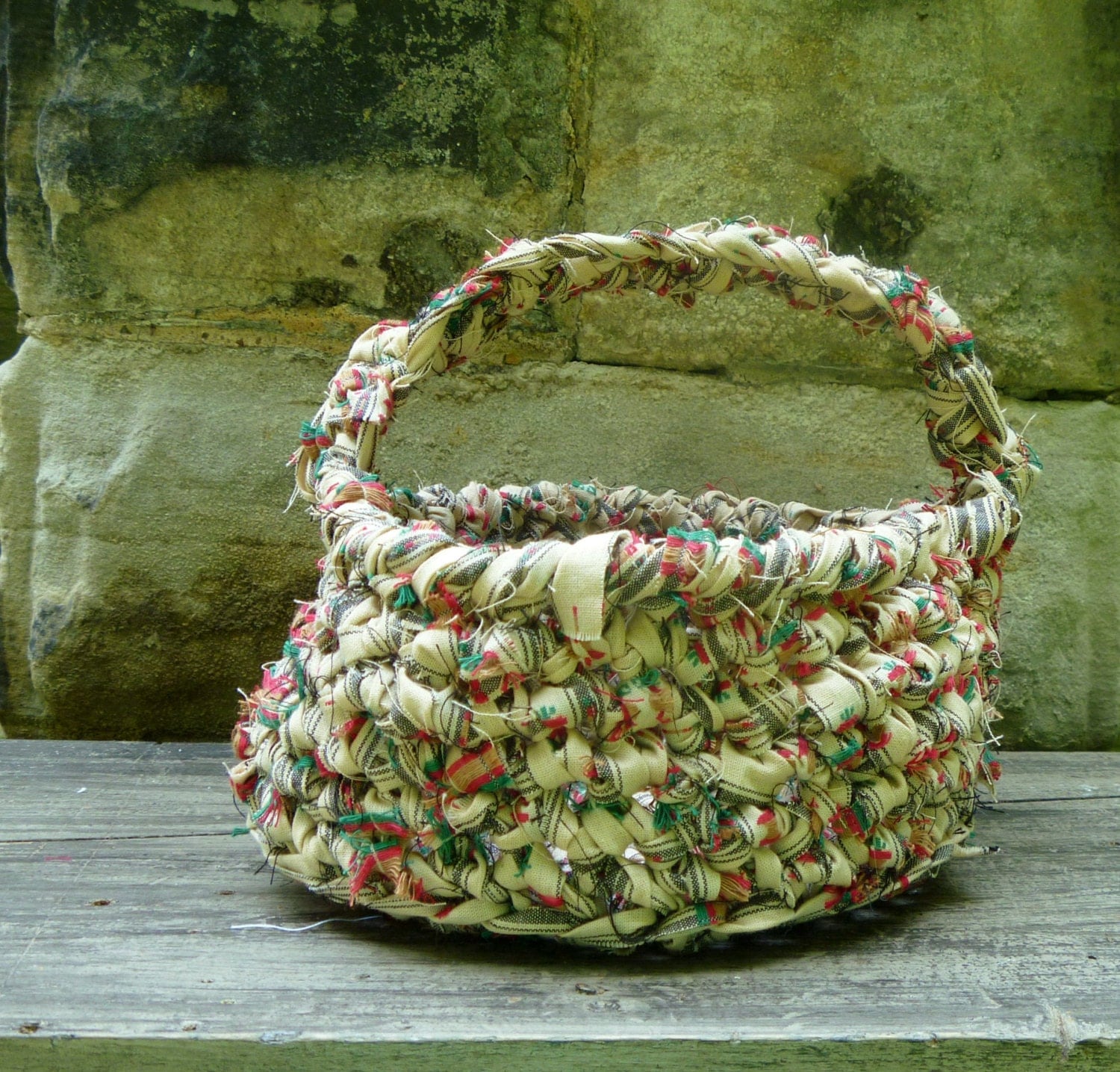 Fabric Basket with Handle Crochet by CedarFairHome on Etsy