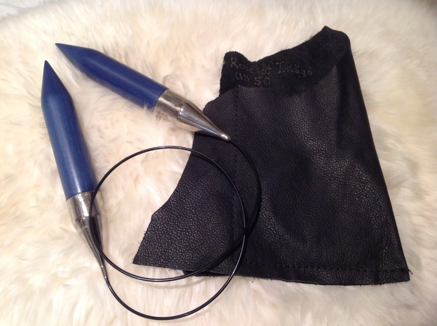 Hand Finished Knitting Needles US Size 50 Indigo Blue