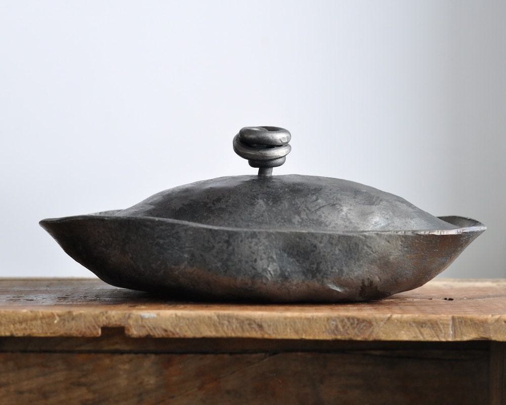 Oval metal bowl with lid hand wedding gift reclaimed