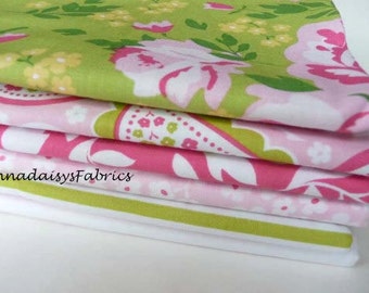 Riley Blake Fabric Bundle, Primrose Garden Half Yard Bundle or One Yard Bundle of 6, Green & Pink Floral Fabric, Cotton Quilt Fabric Bundle