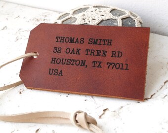 Personalized leather luggage tag, custom laser engraved luggage tag, travel tag, suitcase tag, 3rd year leather anniversary gift