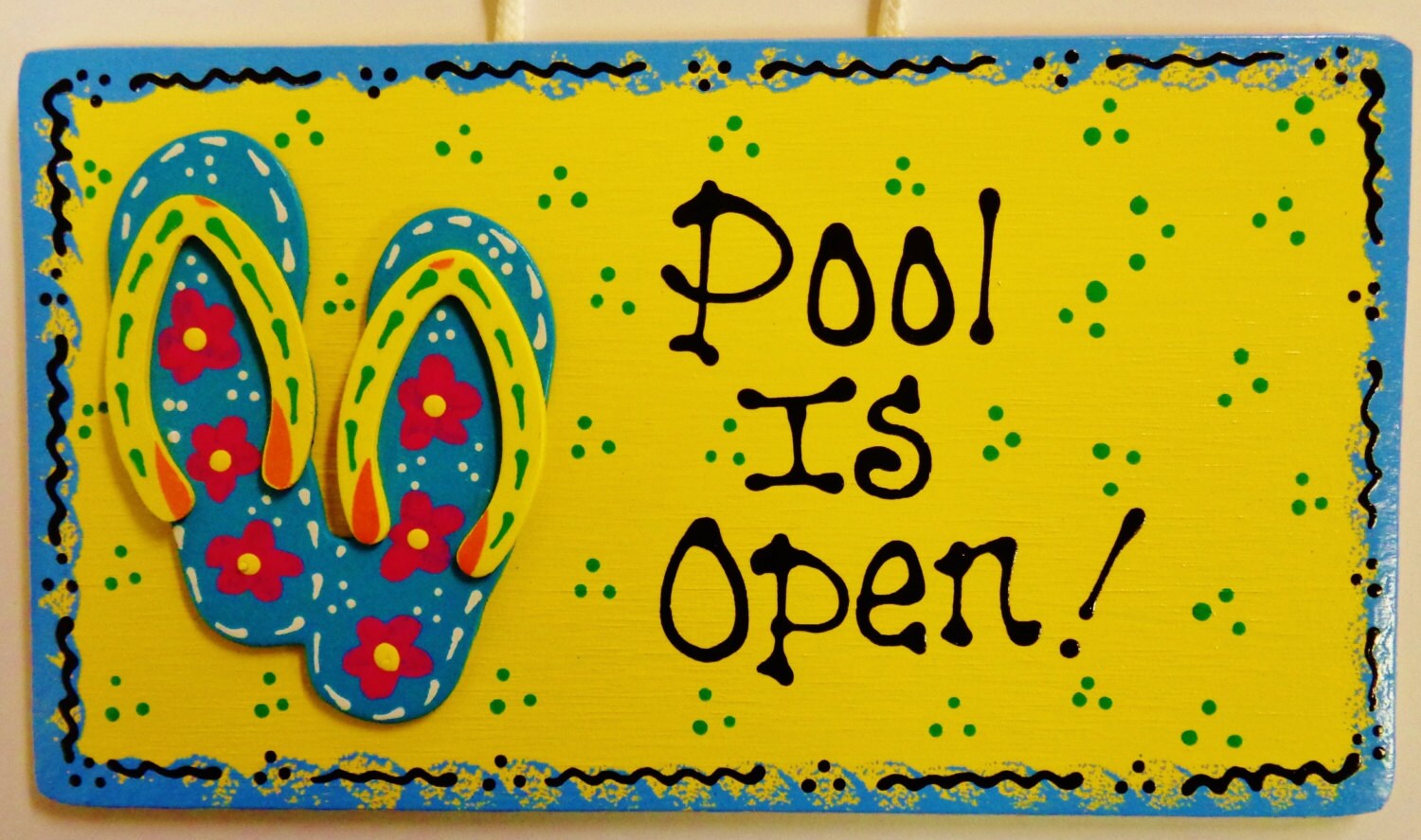 POOL IS OPEN Flip Flops Sign Tropical Beach Pool Deck Tiki Bar