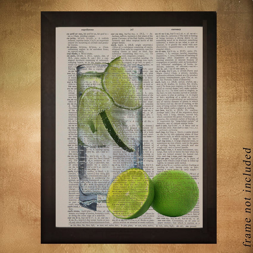 Gin and Tonic Dictionary Art Print Alcohol Cocktail Drink Ice