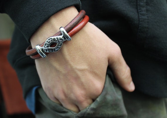 Mens Leather Bracelet Tribal Style Jewelry Leather Gift for