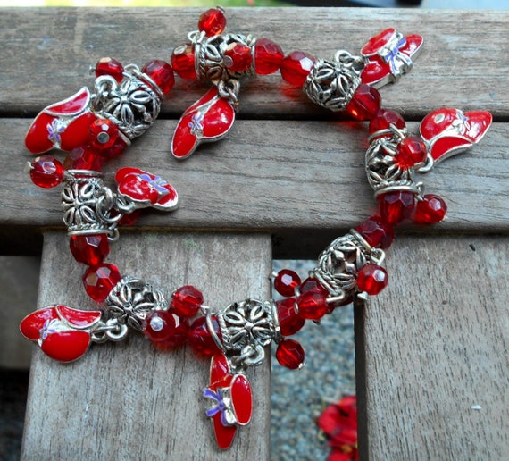 Vintage Red Hat Charm Bracelet Sterling Silver Openwork