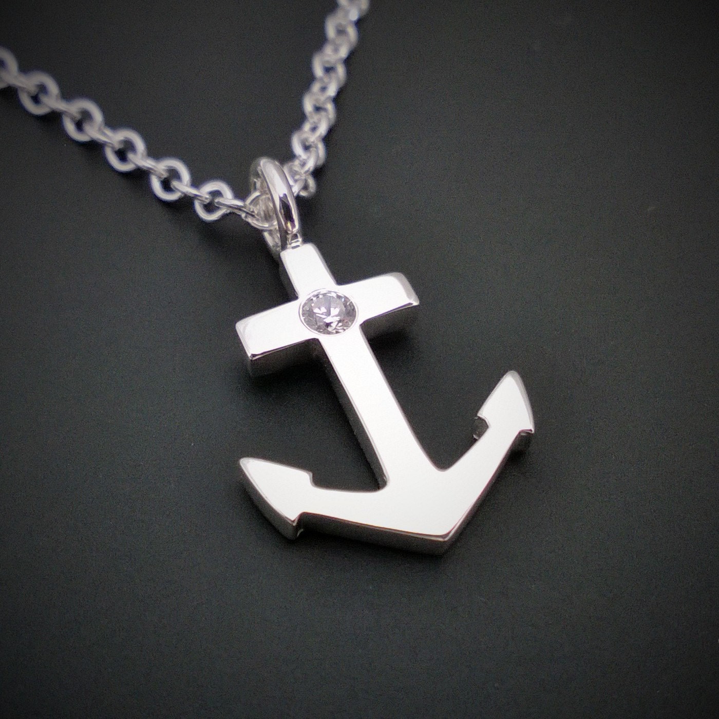 Swarovski Gemstone Anchor Necklace Pendant in Sterling Silver