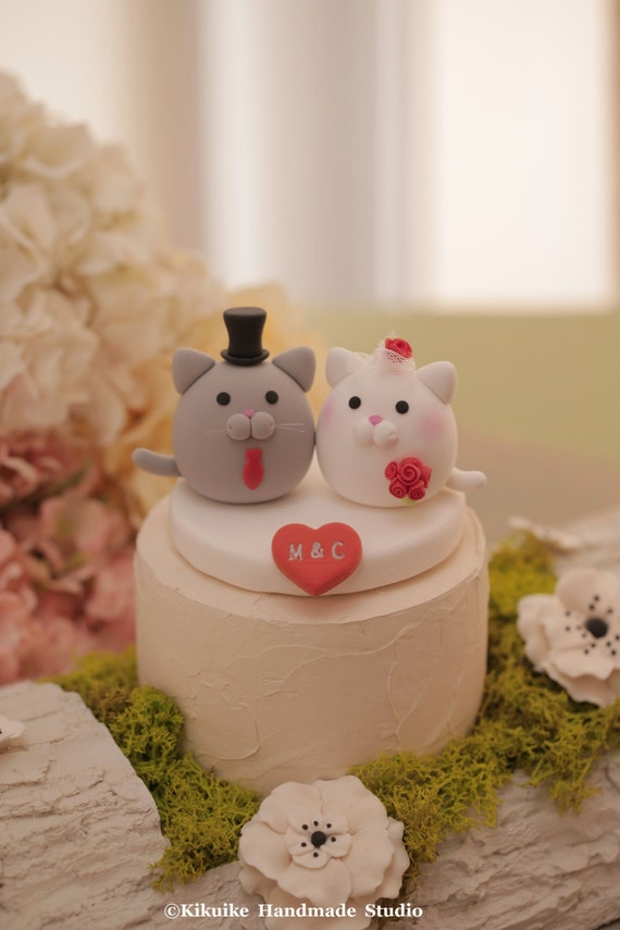 kitty and Cat  wedding cake  topper 
