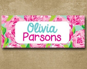Custom Name Labels - 30 Waterproof Personalized Stickers for Kids for School, Camp or Daycare in Lilly Rose Design for Girls