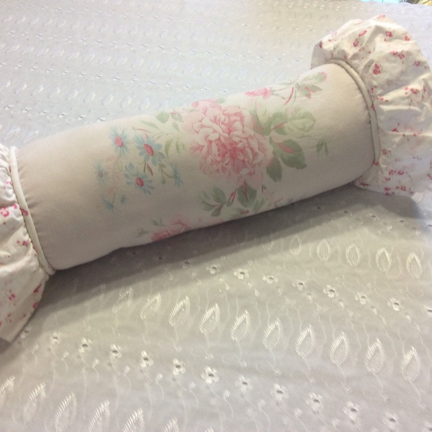 Hand made Bolster Neck Roll Pillow Cover Shabby Chic Fabric