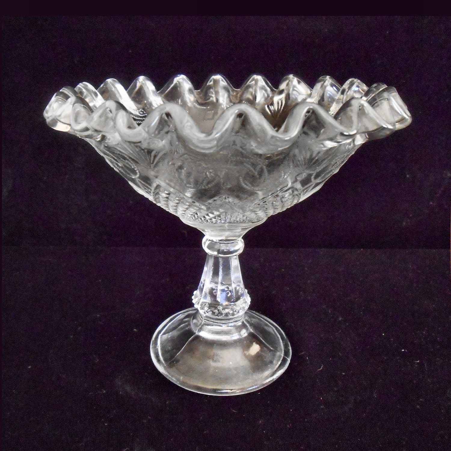 Antique Pressed Glass Jelly Compote with Crimped Edge