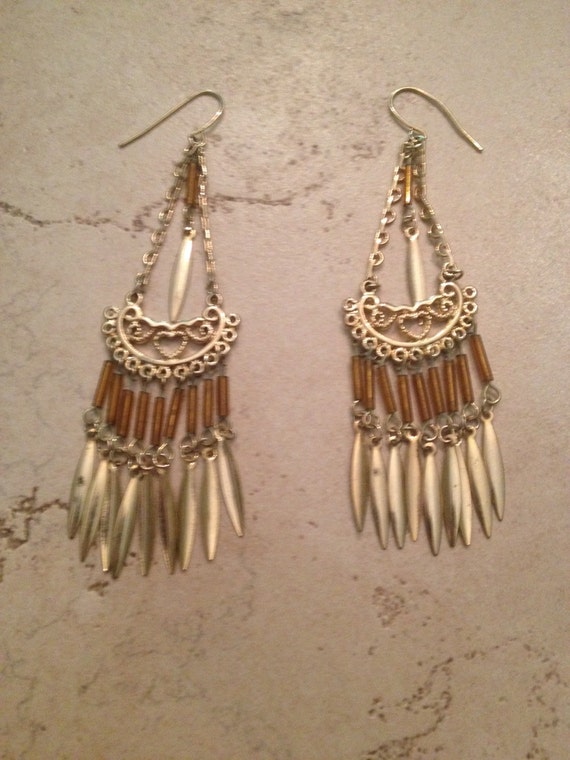 Gold Chandelier Earrings Dangle Boho Gypsy Costume Jewelry