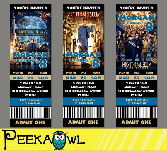 Printable Night at the Museum Movie Invitation Ticket by PeekaOwl