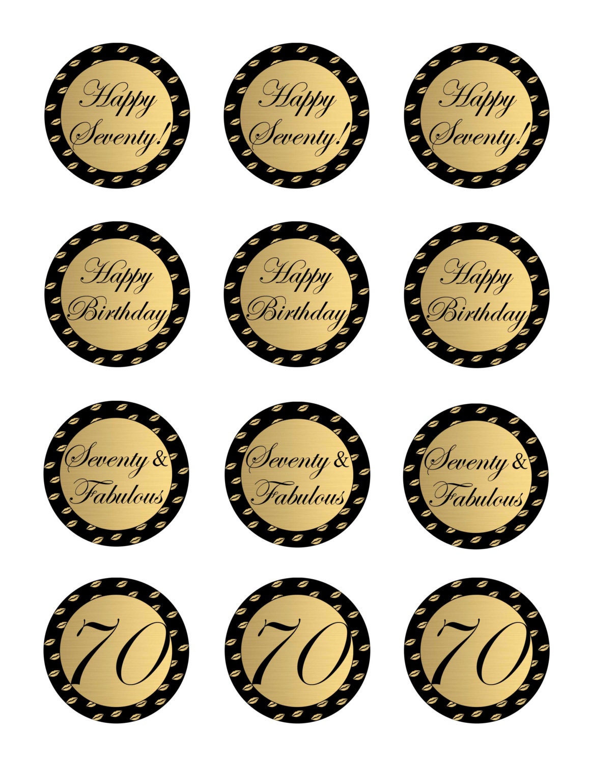 Instant Download 70th Birthday Cupcake Toppers 70th and