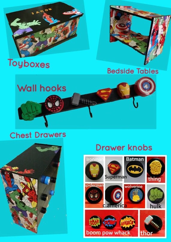 Superhero Bedroom Wall Hook Coat Rack on Frame. Marvel wall decal