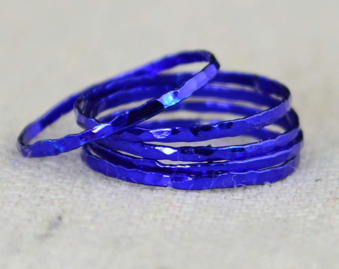 Set of 5 Super Thin Blue Silver Stackable Rings, Blue Ring, Blue Jewelry, Blue fashion, Stacking Ring Set, Blue Ring Set, Blue Rings, blue