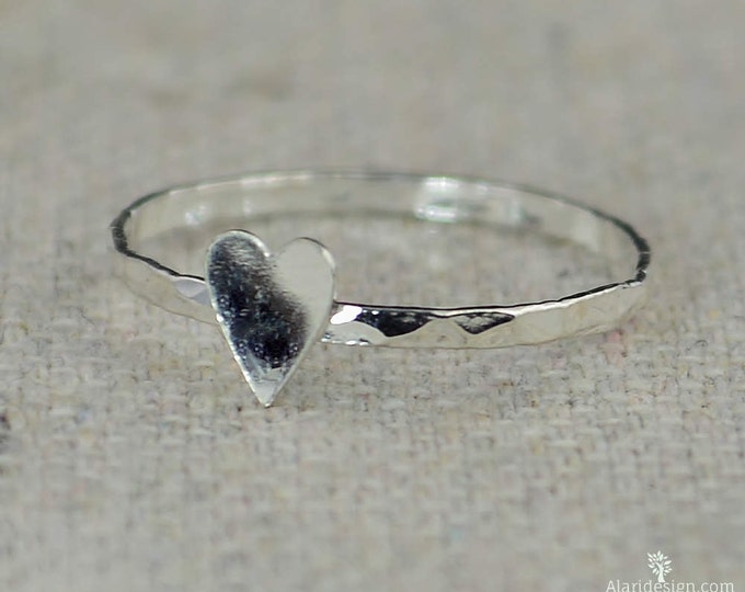 Tiny Silver Heart Ring, Sterling Silver, Stacking Ring, Personalized Heart Ring, Heart Ring, Initial Heart Ring, Initial Ring, BFF Ring