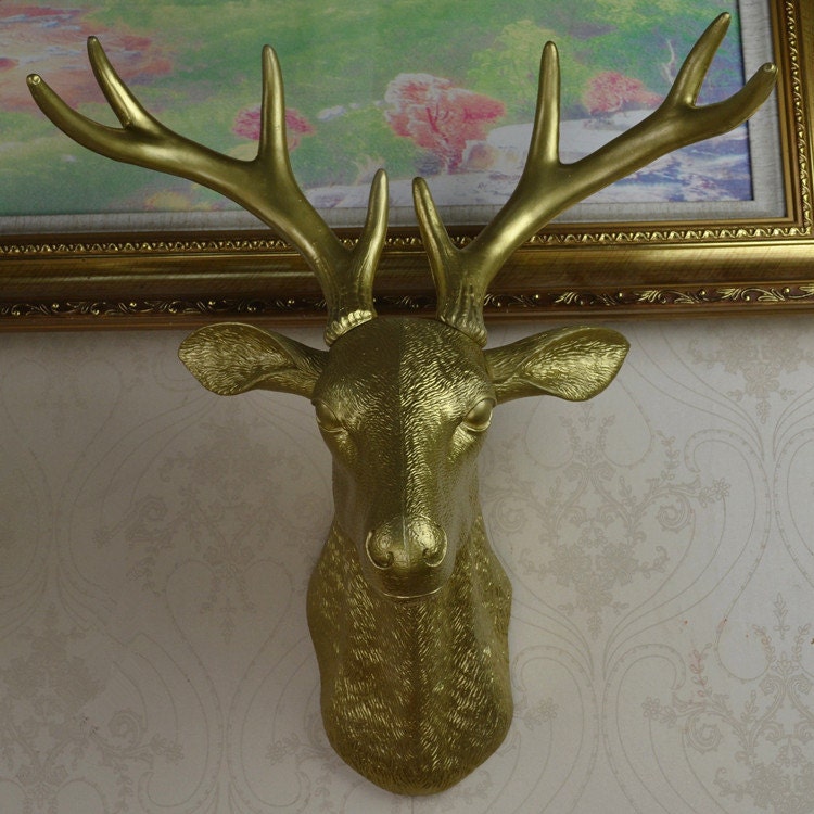 Gold Faux Deer Head wall decor wall hanging by FauxTaxidermyArt