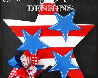 Stars and Stripes July 4th Star Wooden Door Hanger, Door Decoration, Patriotic Decor