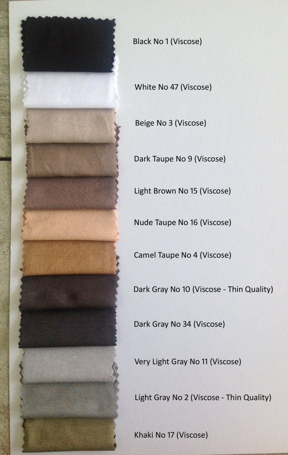 VISCOSE Color Chart