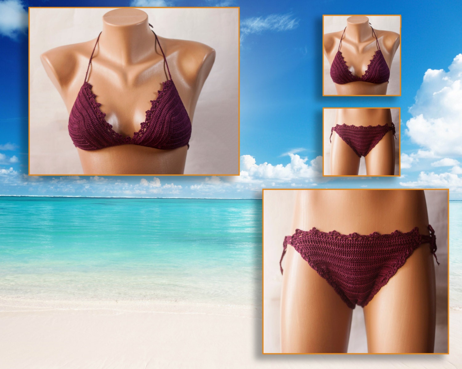 Swimwear hook red top and bikini panties Beach Wear Summer