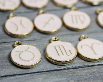 Zodiac Charm Set, Enamel Zodiac Charms, Gold Plated Charms, Birth Month Charms, Capricorn Charms, Taurus Charms, Zodiac Pendant, Jewelry