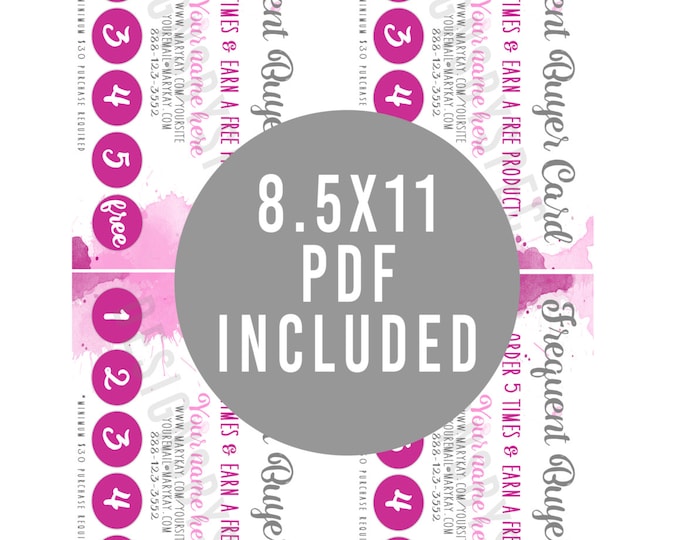 Frequent Buyer Punch Card - MaryKay LulaRoe Younique R&F Consultant Small Business - Watercolor Custom Printable PDF