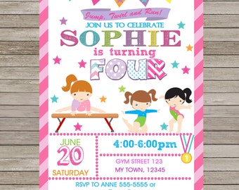 Gymnastic Birthday Invitation Pink Printable,Gymnastic Party,Gymnastic Personalized,Gymnastics Birthday Printable