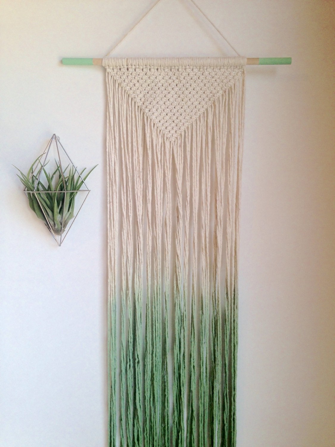 Macrame wall hanging dip dyed ombre in mint green cotton on