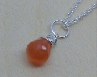 Bright Orange Carnelian Pendant, Carnelian Necklace, Carnelian Briolette, Natural Carnelian Gemstone, Sterling Silver, Gold Filled