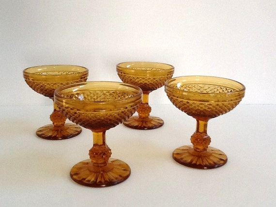 Vintage Jeanette Amber Glass Sherbet Cups Set of 4 by GentlyKept