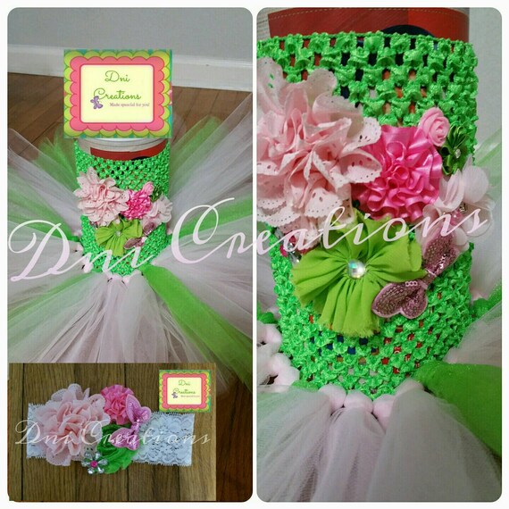 Lime green and light pink tutu dress with matching by 