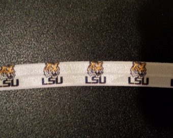 LSU Tigers Inspired 5/8" Fold Over Elastic FOE Ribbon