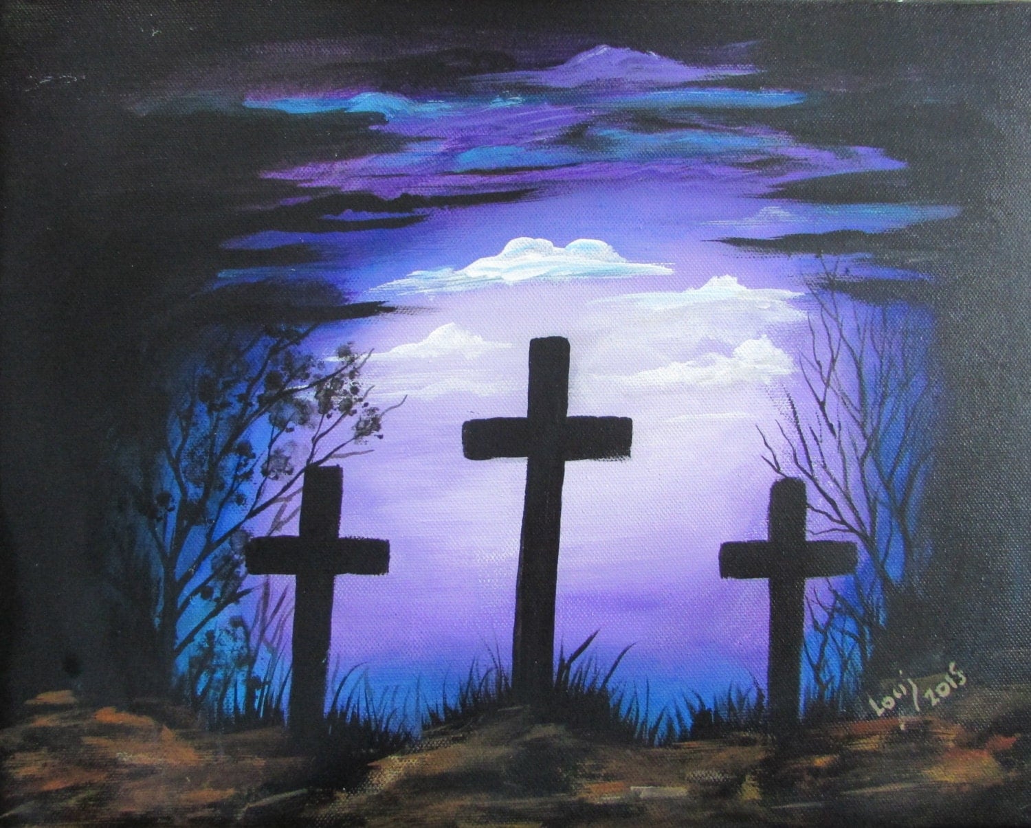 Cross Painting Holy Crosses Purple 11 x 14 Acrylic on