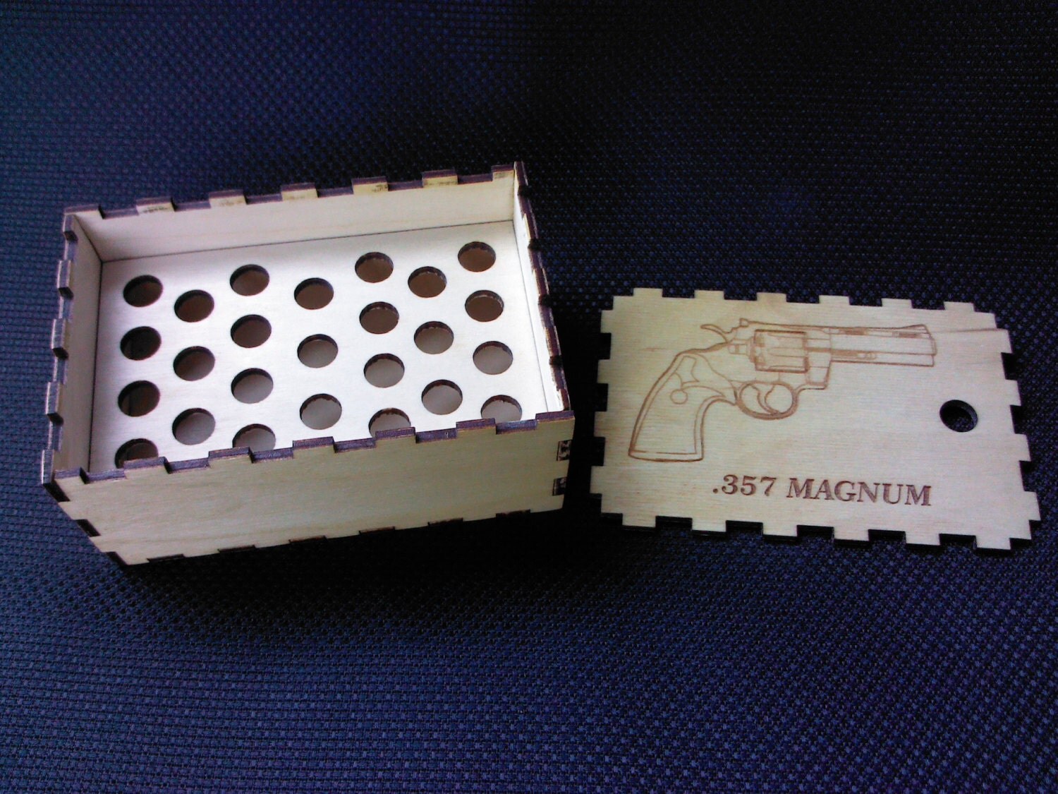 Ammo Box 357 Mag caliber Wooden Laser Cut 25 round